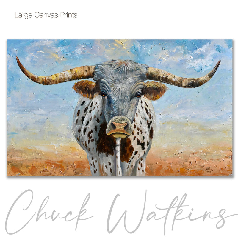 Grazing, Southwest Longhorn Wall Art Print by Chuck Watkins