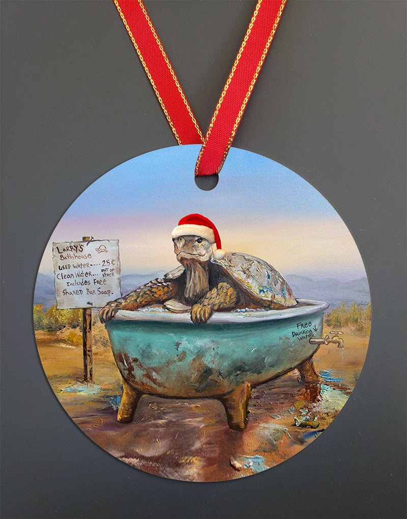 Larry, Funny Tortoise Christmas Ornament – Aluminum – Chuck Watkins by Chuck Watkins
