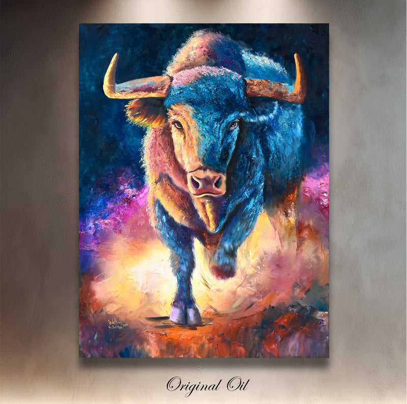 A Bull Run - Wildlife Original Painting - Chuck Watkins