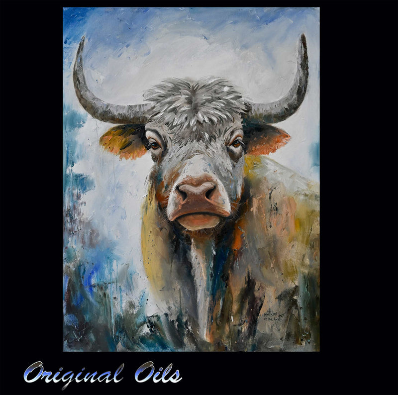 At the Ranch, Original Cattle Oil Painting - Chuck Watkins – Southwest Wall Art Print by Chuck Watkins