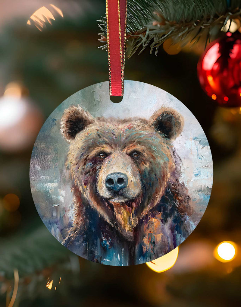 Curious Bear, Wildlife Christmas Ornament – Aluminum – Chuck Watkins by Chuck Watkins