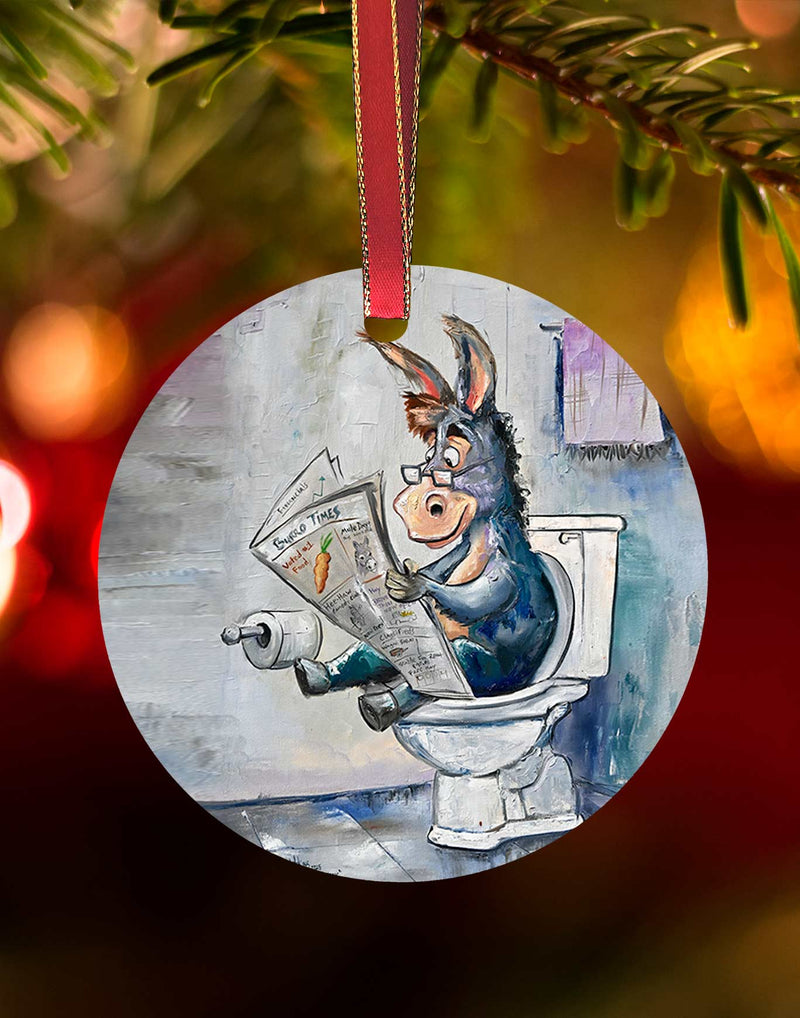 Doing the Paperwork, Donkey Christmas Ornament – Aluminum – Chuck Watkins by Chuck Watkins