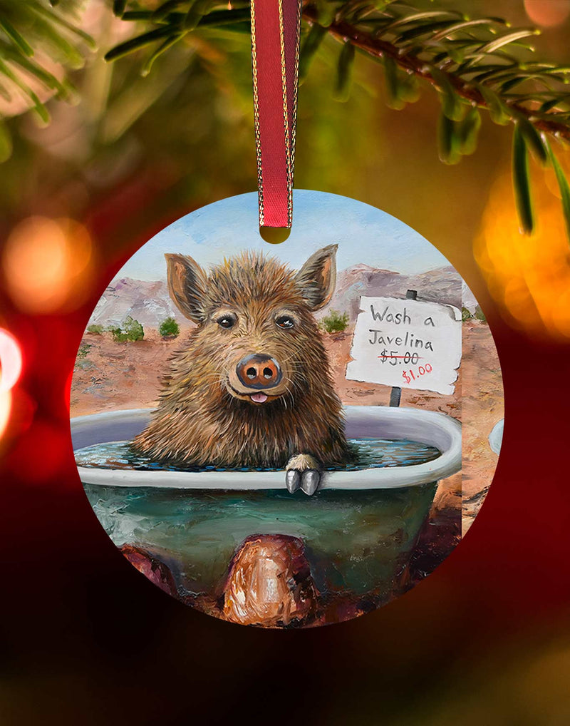 Harry the Javelina, Christmas Ornament – Aluminum – Chuck Watkins by Chuck Watkins