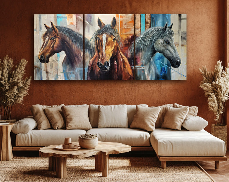 Noble Trio Triptych, Southwest Horse Wall Art Print by Chuck Watkins