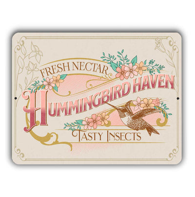 Hummingbird Haven Sign – Aluminum – Chuck Watkins – Southwest Hummingbird Wall Art Print by Chuck Watkins