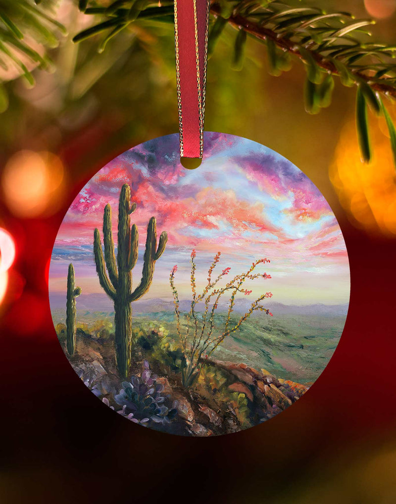 Mesquite Canyon, Southwest Christmas Ornament – Aluminum – Chuck Watkins by Chuck Watkins