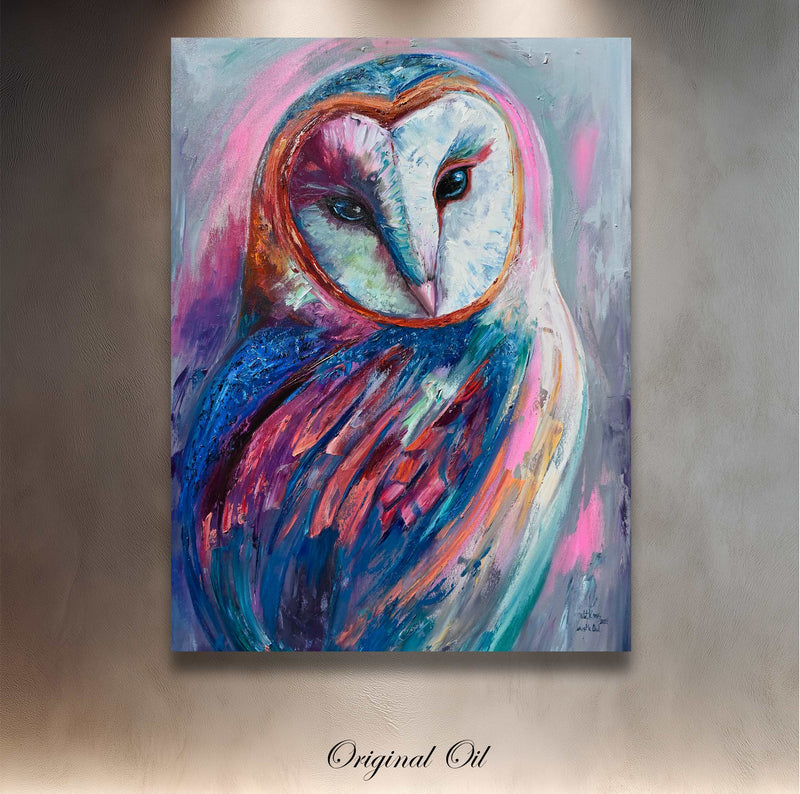 Mystic Owl, Original Barn Owl Oil Painting – Chuck Watkins