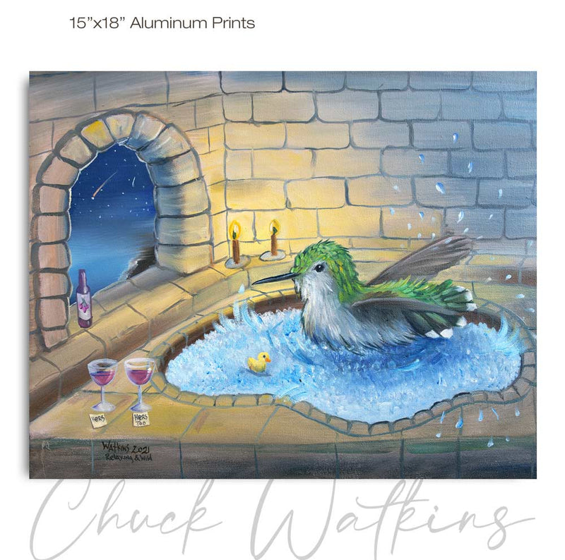 Relaxing and Wild, Funny Hummingbird Wall Art Print by Chuck Watkins