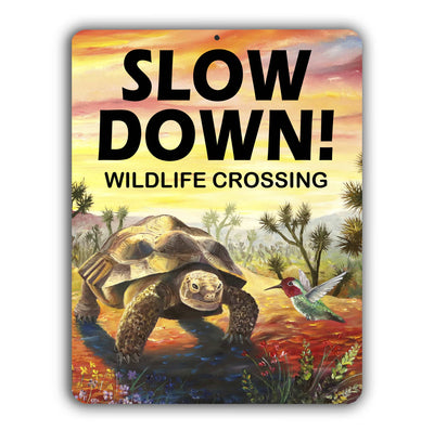 Tortoise, Slow down for wildlife Yard sign – Aluminum – Chuck Watkins by Chuck Watkins