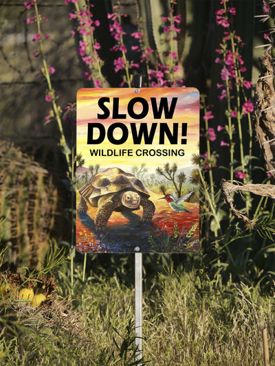 Tortoise, Slow down for wildlife Yard sign – Aluminum – Chuck Watkins