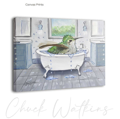 Bath Time, Funny Bathroom Wall Art Print by Chuck Watkins
