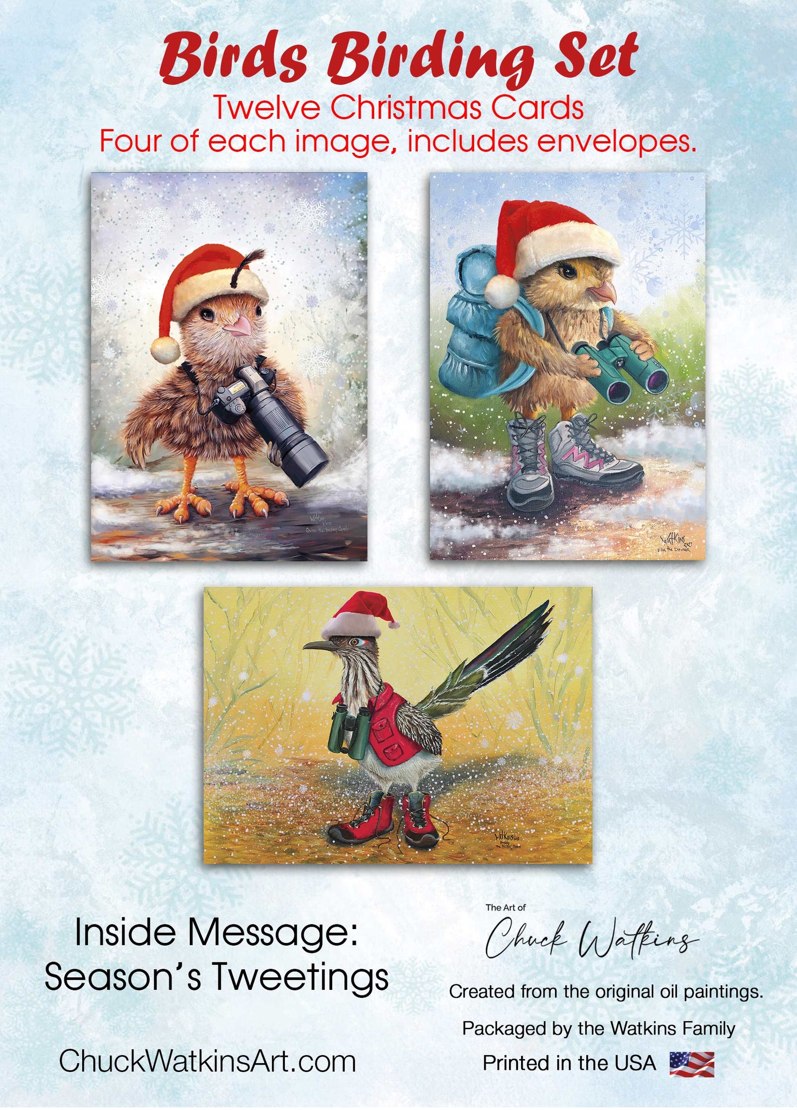Birds Birding Christmas set, Christmas Greeting Cards – Cardstock – Chuck Watkins – Southwest Wall Art Print by Chuck Watkins