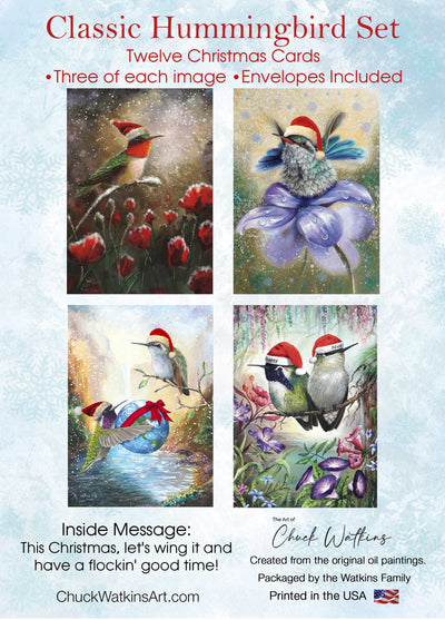 Classic Hummingbird Set, Christmas Hummingbird Greeting Cards – Cardstock – Chuck Watkins – Southwest Hummingbird Wall Art Print by Chuck Watkins