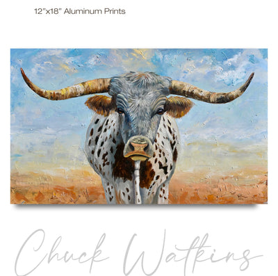 Grazing, Southwest Longhorn Wall Art Print by Chuck Watkins