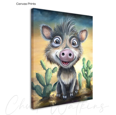 Herb the Happy Javelina, Funny Wildlife Wall Art Print by Chuck Watkins