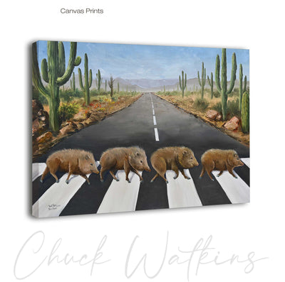 Javi Road, Funny Arizona Southwest Javelina Wall Art Print by Chuck Watkins