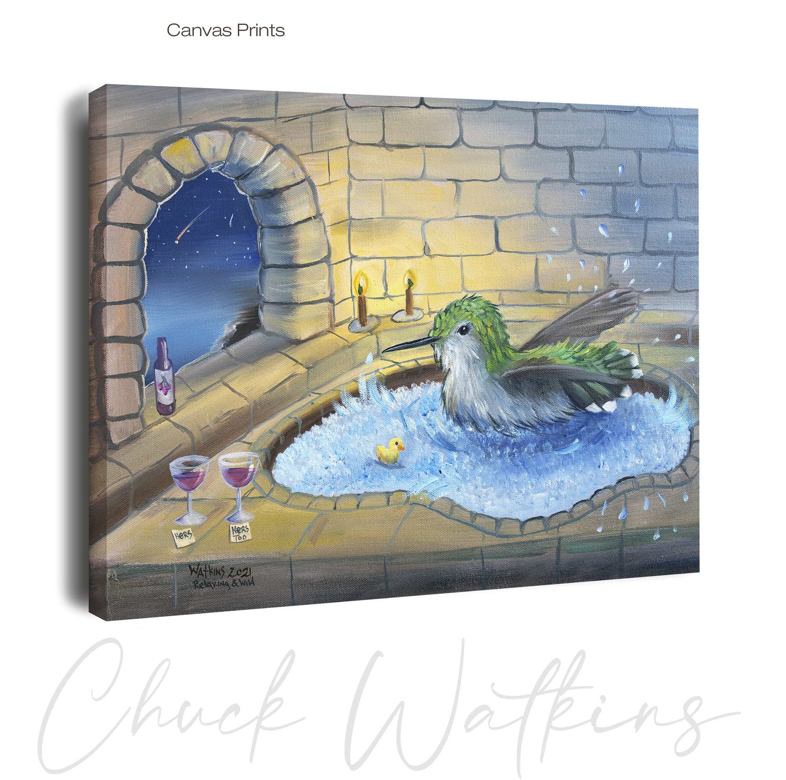 Relaxing and Wild, Funny Hummingbird Wall Art Print – Canvas & Aluminum – Chuck Watkins