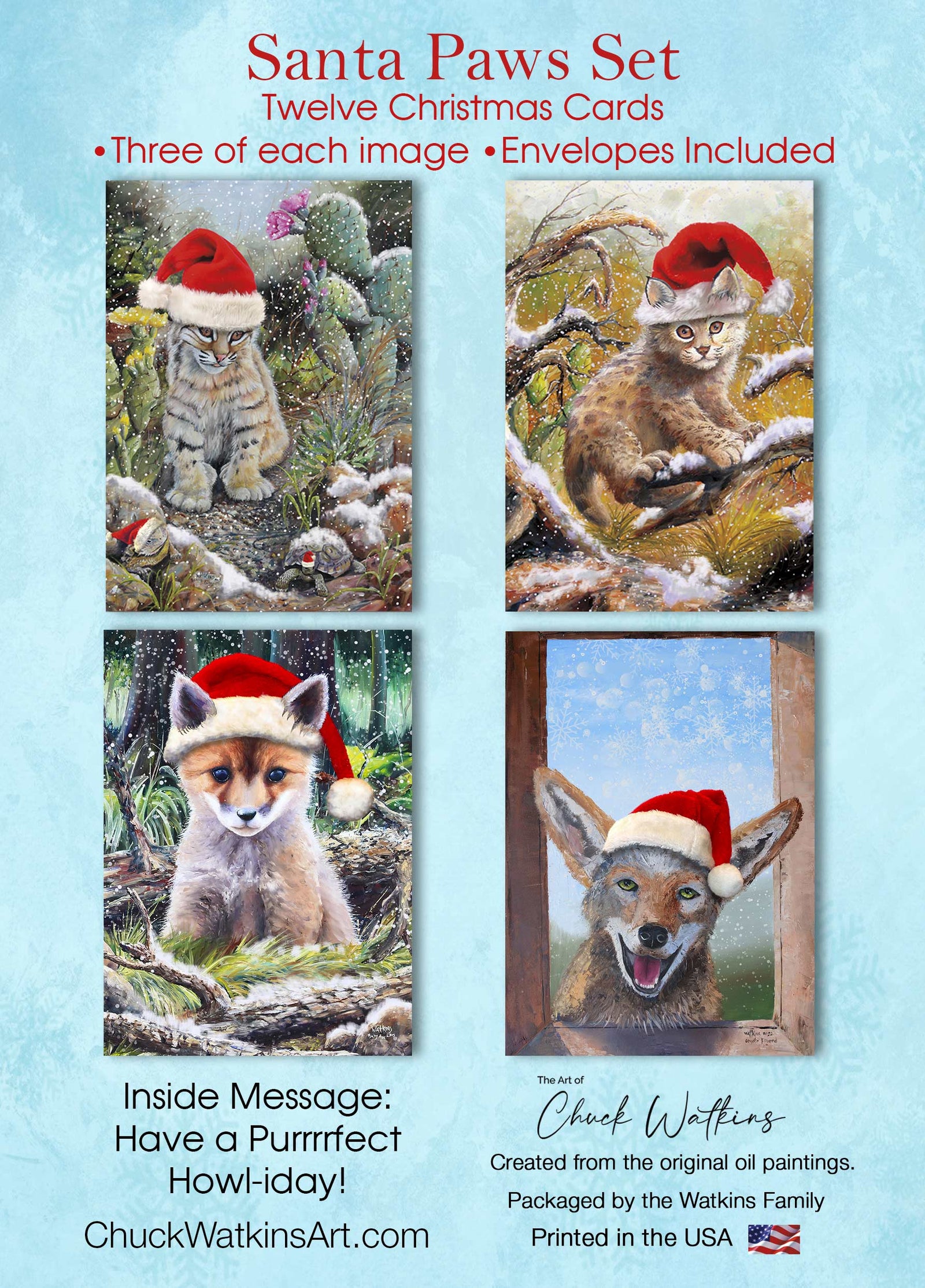 Santa Paws Christmas Cards, Christmas Animal Greeting Cards – Cardstock – Chuck Watkins – Southwest Wall Art Print by Chuck Watkins
