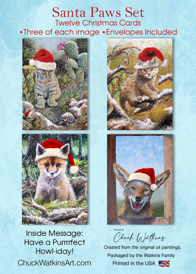 Santa Paws Christmas Cards, Christmas Animal Greeting Cards – Cardstock – Chuck Watkins – Southwest Wall Art Print by Chuck Watkins