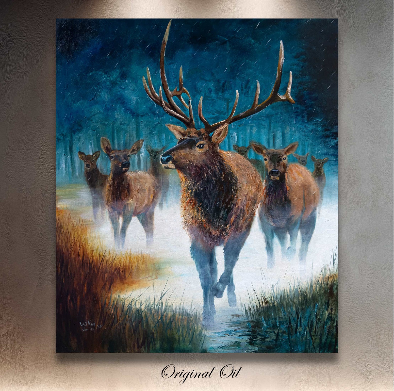 Step Lightly, Original Elk Wildlife Oil Painting - Chuck Watkins