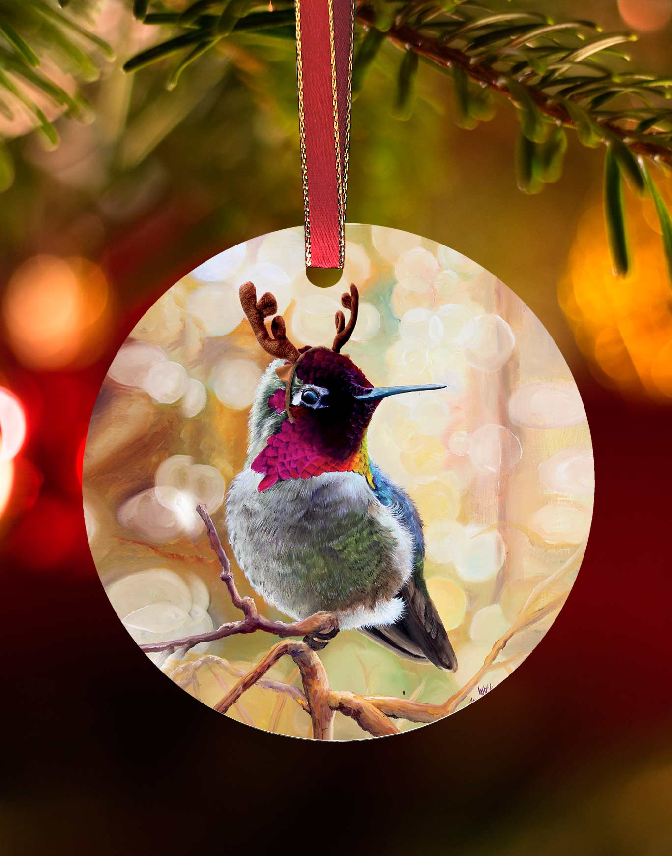 Anna's and Light Ornament – Hummingbird Christmas Ornament – Aluminum – Chuck Watkins by Chuck Watkins