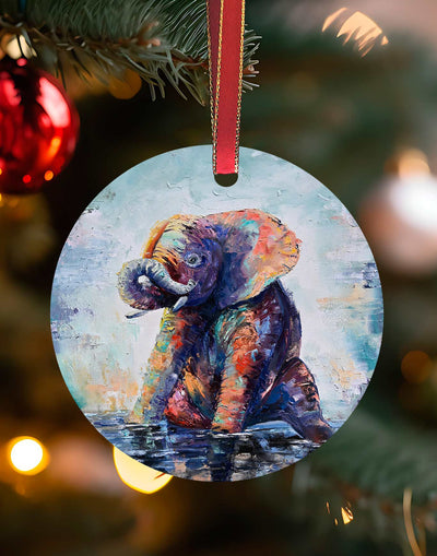 Baby Ollie, Christmas Elephant Ornament – Aluminum – Chuck Watkins by Chuck Watkins