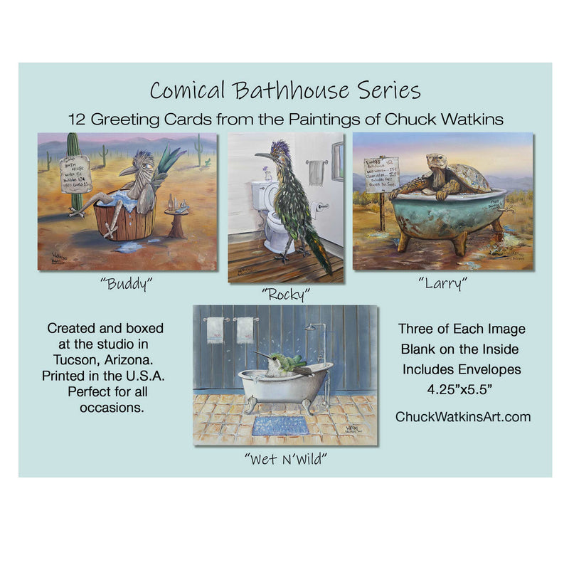 The Comical Bathhouse Collection Greeting Cards – Southwest Wall Art Print by Chuck Watkins