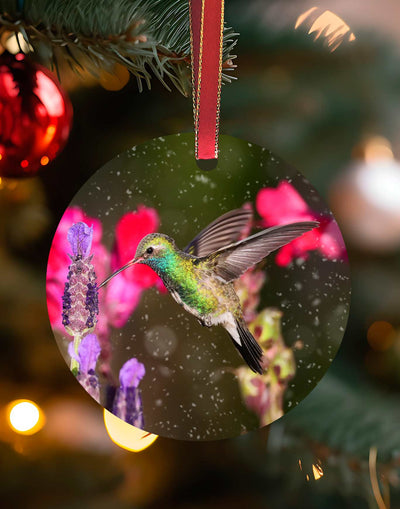 Broad-billed on Lavender, Hummingbird Christmas Ornament – Aluminum – Meagan Watkins by Chuck Watkins
