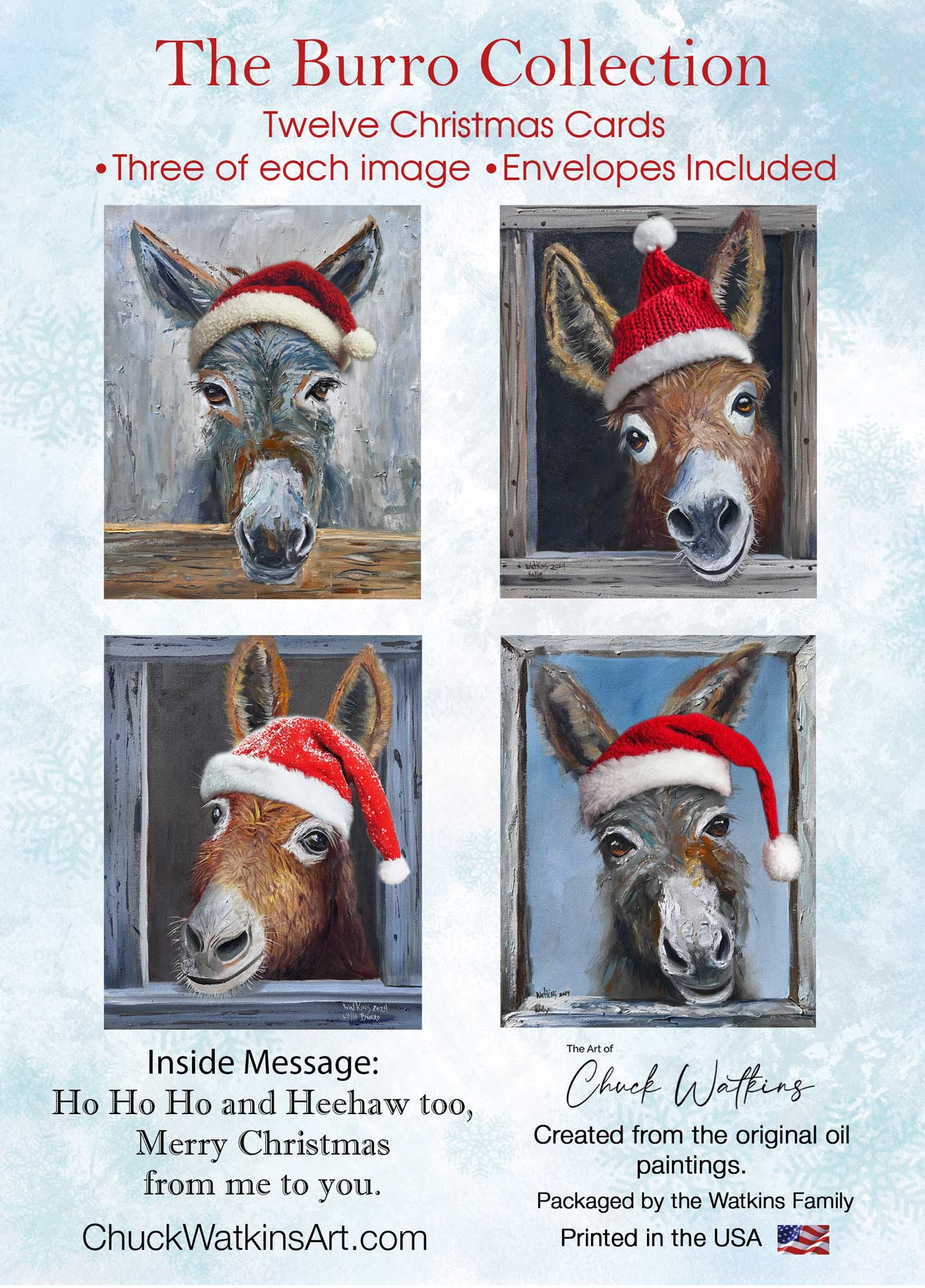 Burro Set, Greeting Card Set – Paper – Chuck Watkins – Southwest Wall Art Print by Chuck Watkins