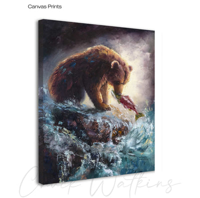 Catch of the Day, the hunting bear. Bear Fishing Wall Art Print by Chuck Watkins