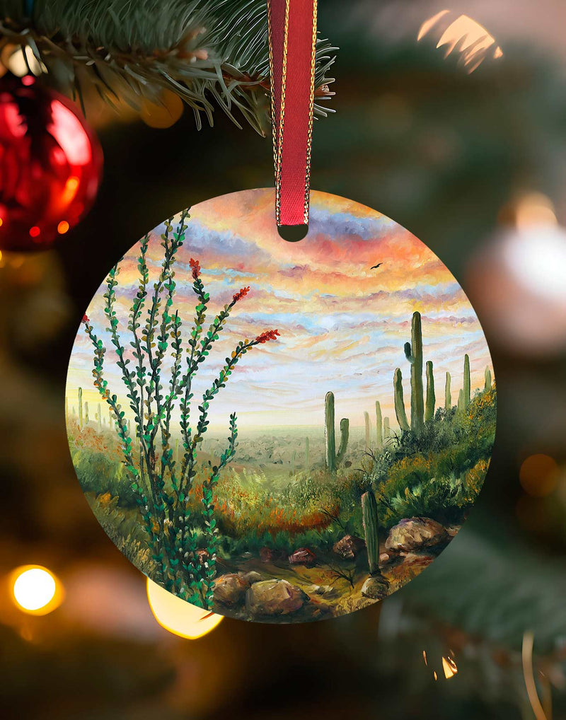 Coyote Trail - Southwest Landscape Christmas Ornament – Aluminum – Chuck Watkins by Chuck Watkins