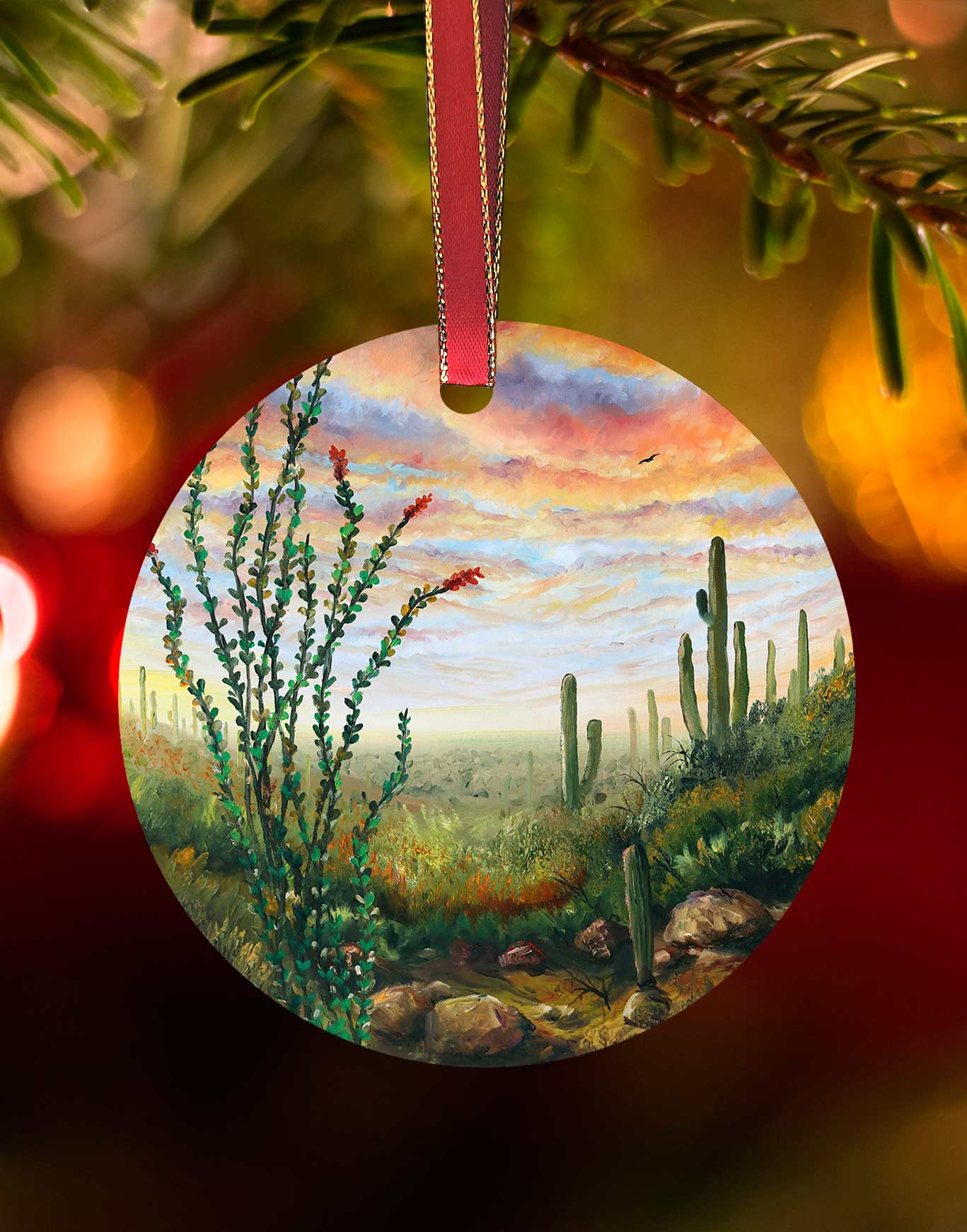 Coyote Trail - Southwest Landscape Christmas Ornament – Aluminum – Chuck Watkins by Chuck Watkins