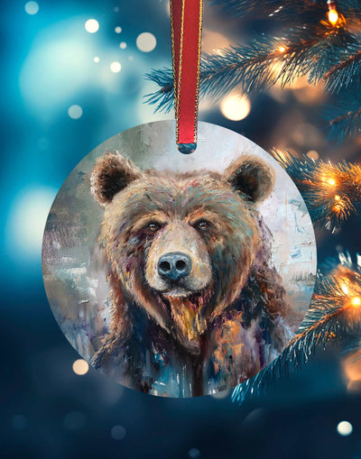 Curious Bear, Wildlife Christmas Ornament – Aluminum – Chuck Watkins by Chuck Watkins
