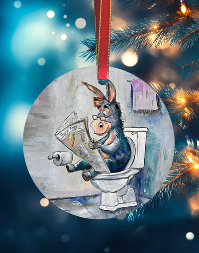 Doing the Paperwork, Donkey Christmas Ornament – Aluminum – Chuck Watkins by Chuck Watkins