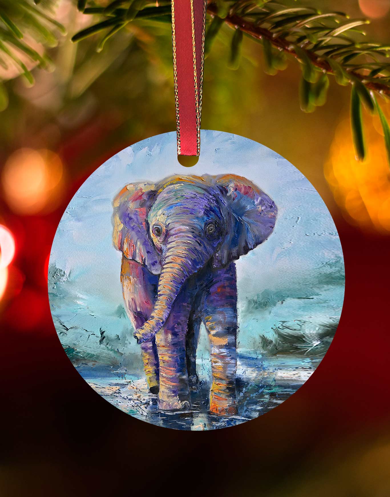 Ethan the Elephant, Christmas Elephant Ornament – Aluminum – Chuck Watkins by Chuck Watkins
