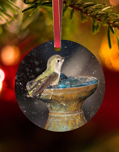 Female Costa's on The fountain, Hummingbird Christmas Ornament – Aluminum – Meagan Watkins by Chuck Watkins