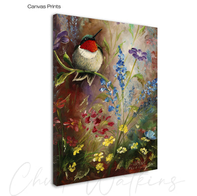 Field of Flowers, Hummingbird Wall Art Print by Chuck Watkins