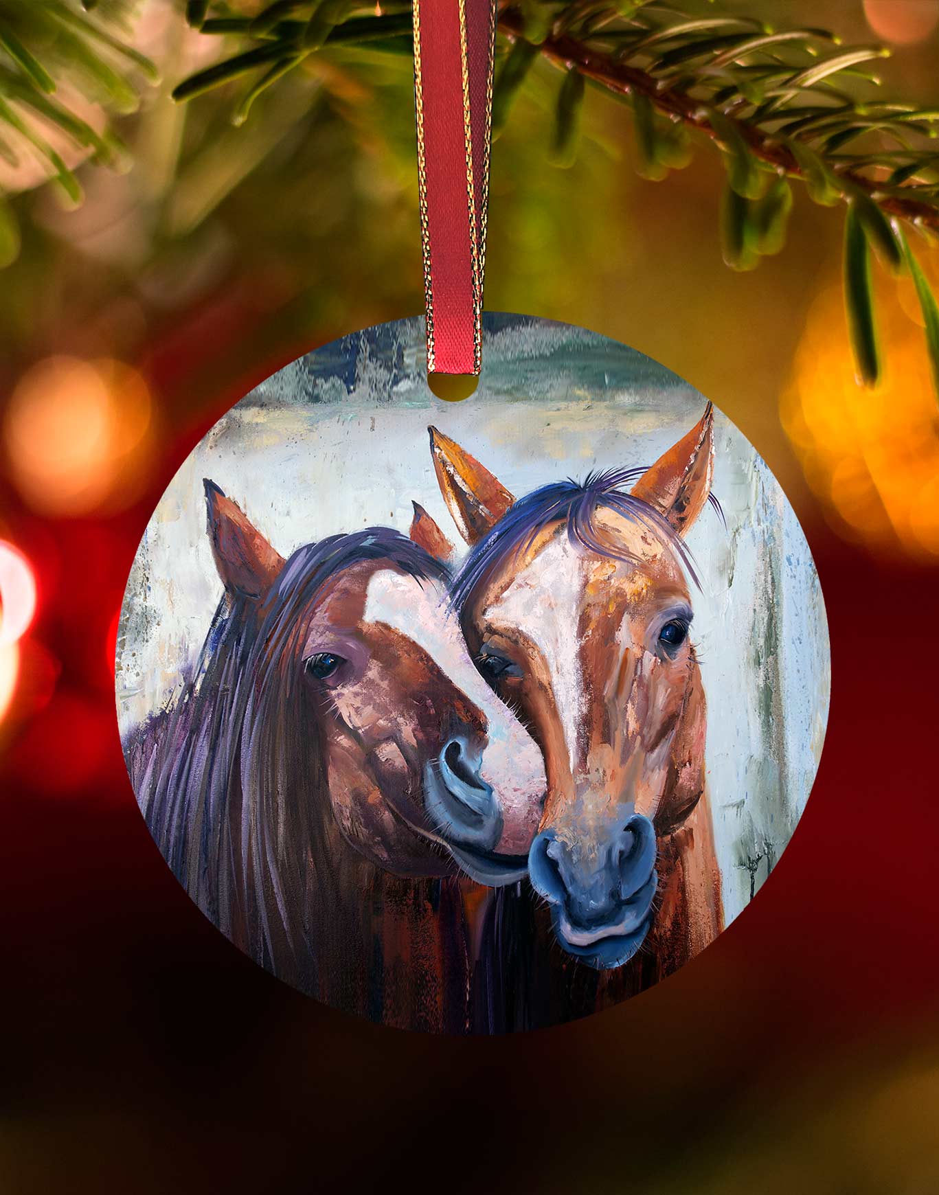 Friends, Christmas Horse Ornament – Aluminum – Chuck Watkins – Southwest Horse Wall Art Print by Chuck Watkins