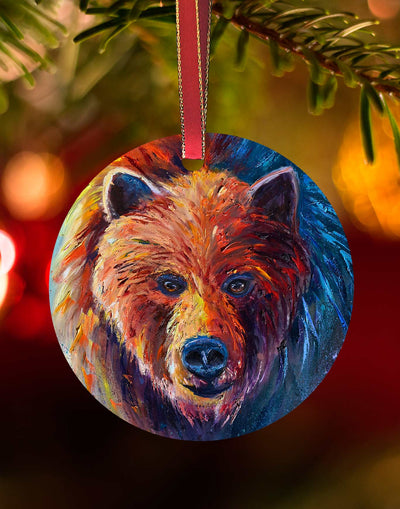 Grizzly, Christmas Bear Ornament – Aluminum – Chuck Watkins – Bear Wildlife Wall Art Print by Chuck Watkins