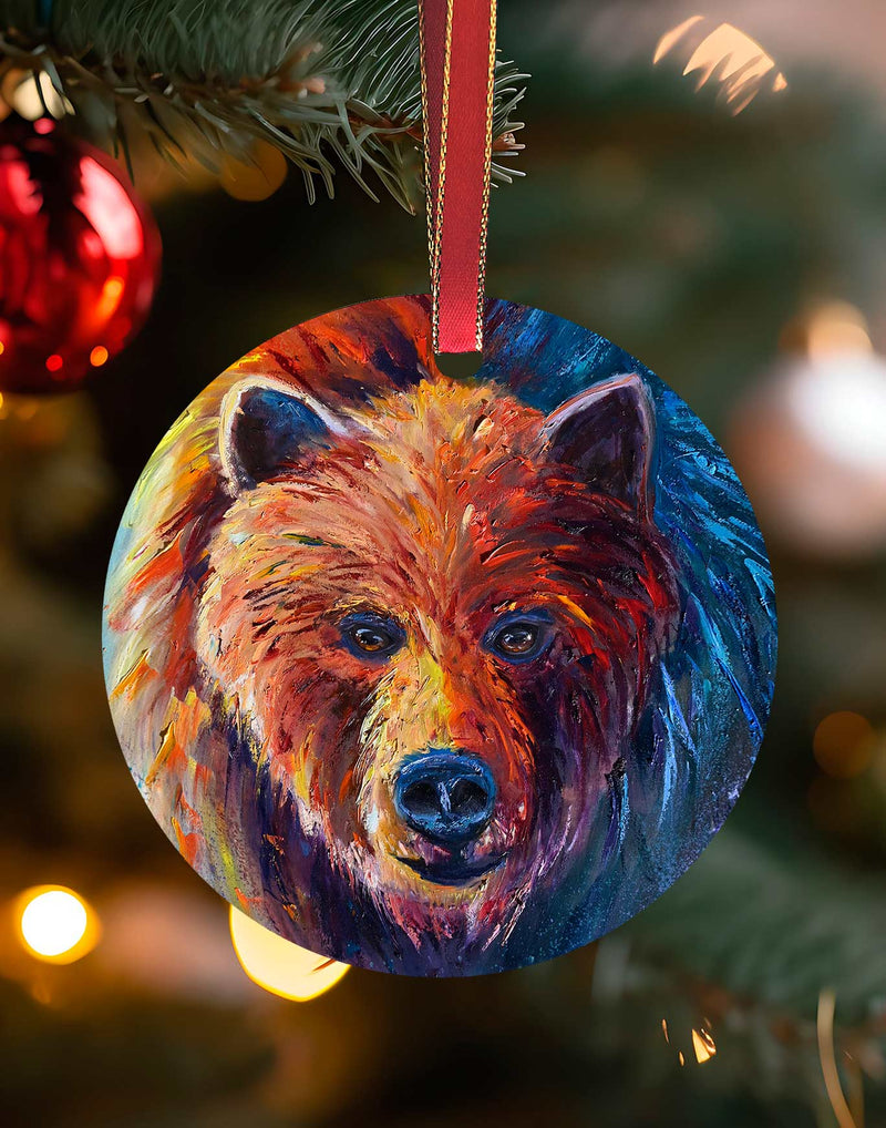 Grizzly, Christmas Bear Ornament – Aluminum – Chuck Watkins – Bear Wildlife Wall Art Print by Chuck Watkins