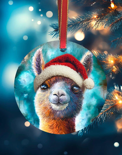 Happy Llama, Animal Christmas Ornament – Aluminum – Chuck Watkins by Chuck Watkins