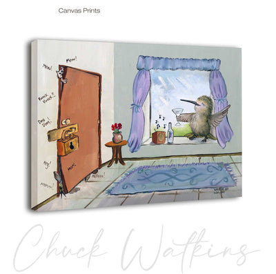 Hiding out, Funny Hummingbird Wall Art Print by Chuck Watkins