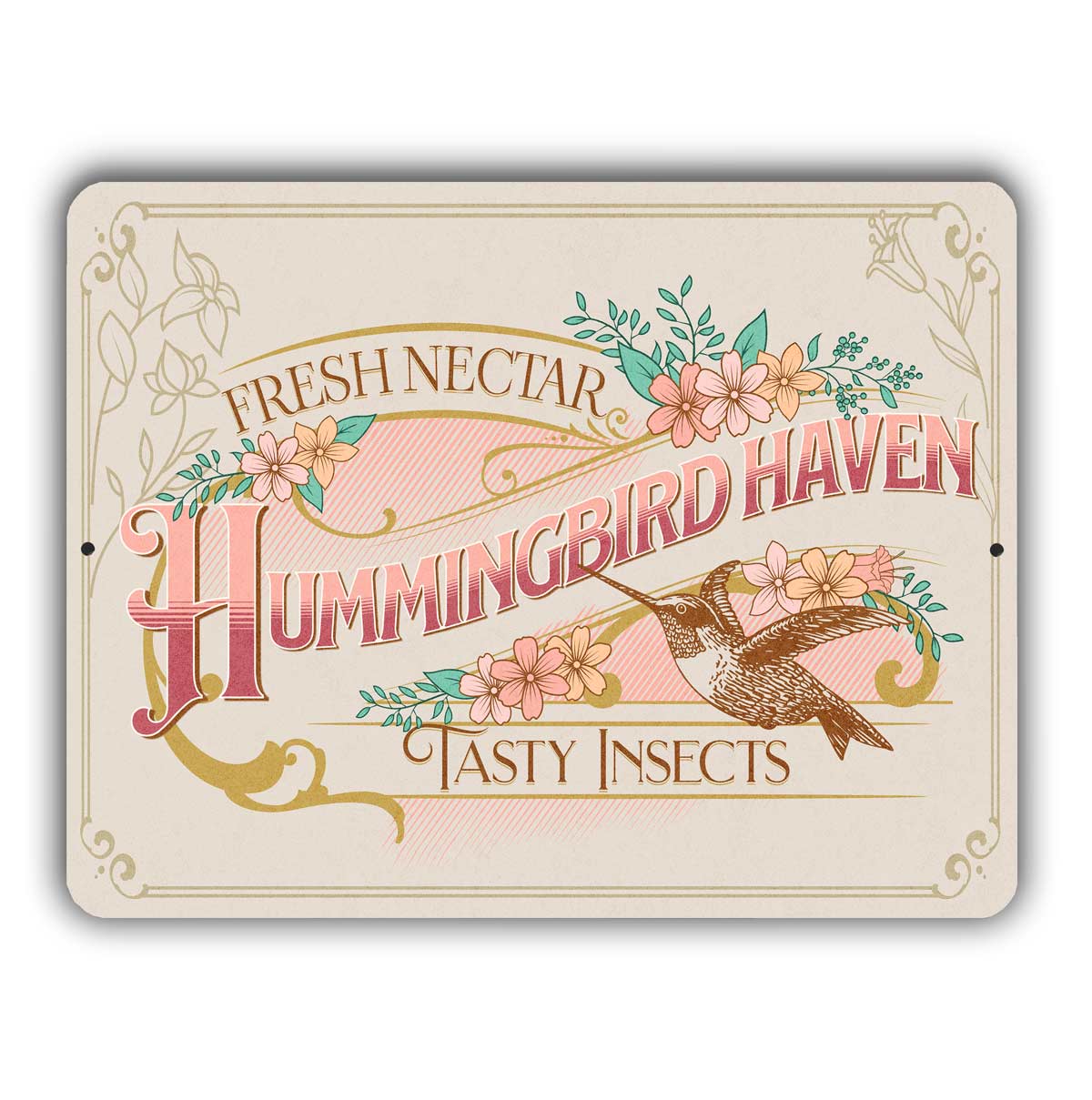 Hummingbird Haven Sign  – Aluminum – Chuck Watkins – Southwest Hummingbird Wall Art Print by Chuck Watkins