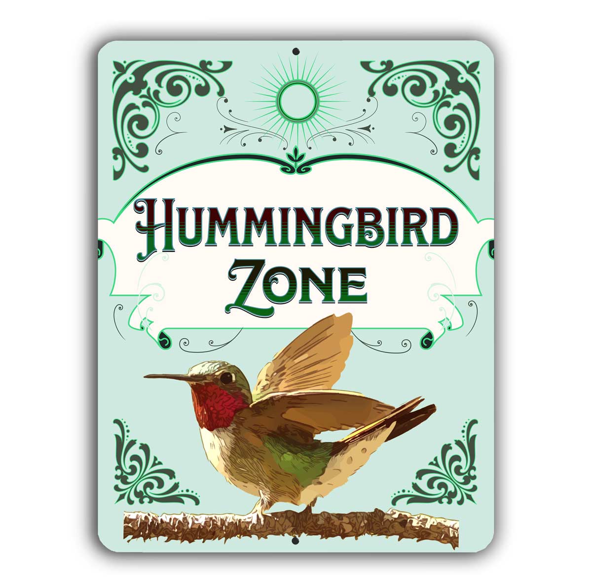 Hummingbird Zone Yard Sign – Aluminum – Chuck Watkins – Southwest Hummingbird Wall Art Print by Chuck Watkins