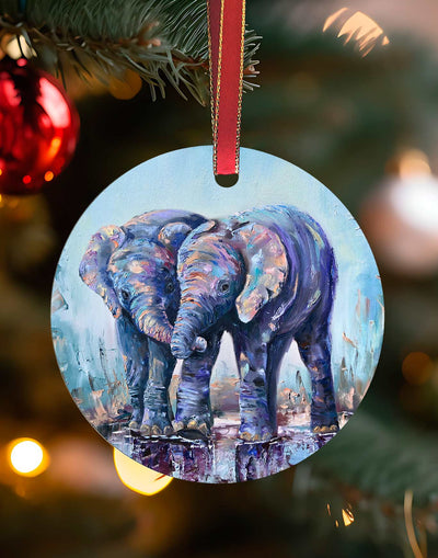 Just the 2 of us, Christmas Elephant Ornament – Aluminum – Chuck Watkins by Chuck Watkins
