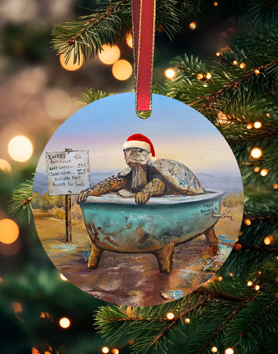 Larry, Funny Tortoise Christmas Ornament – Aluminum – Chuck Watkins by Chuck Watkins