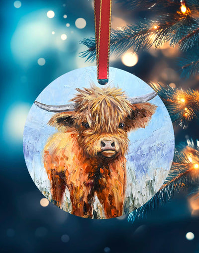 Little Highland, Cow Christmas Ornament – Aluminum – Chuck Watkins by Chuck Watkins