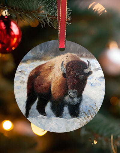 Lone Bison, Bison Christmas Ornament – Aluminum – Chuck Watkins by Chuck Watkins