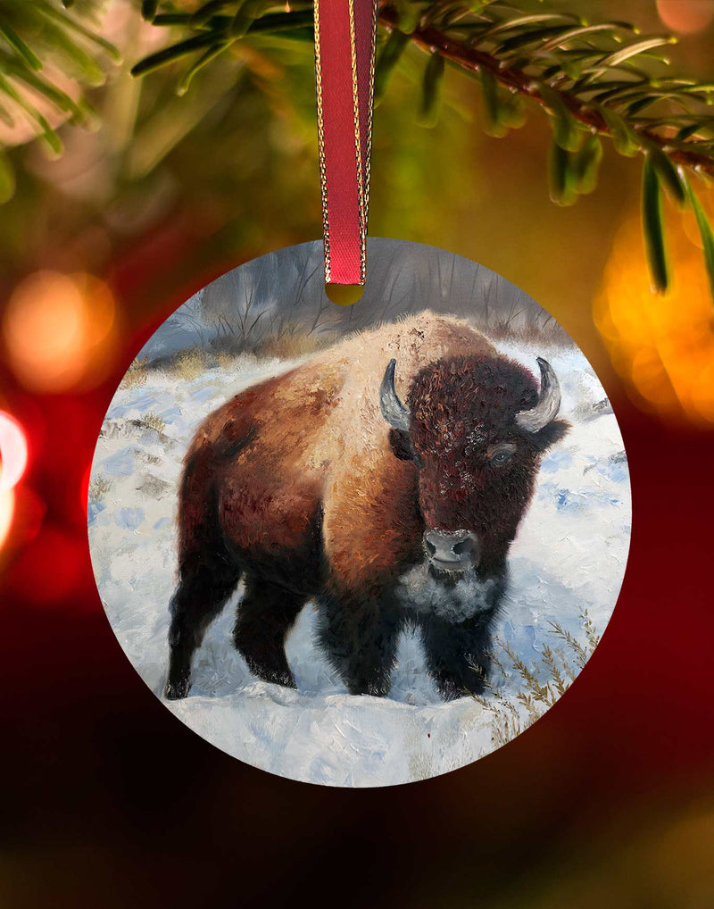 Lone Bison, Bison Christmas Ornament – Aluminum – Chuck Watkins by Chuck Watkins
