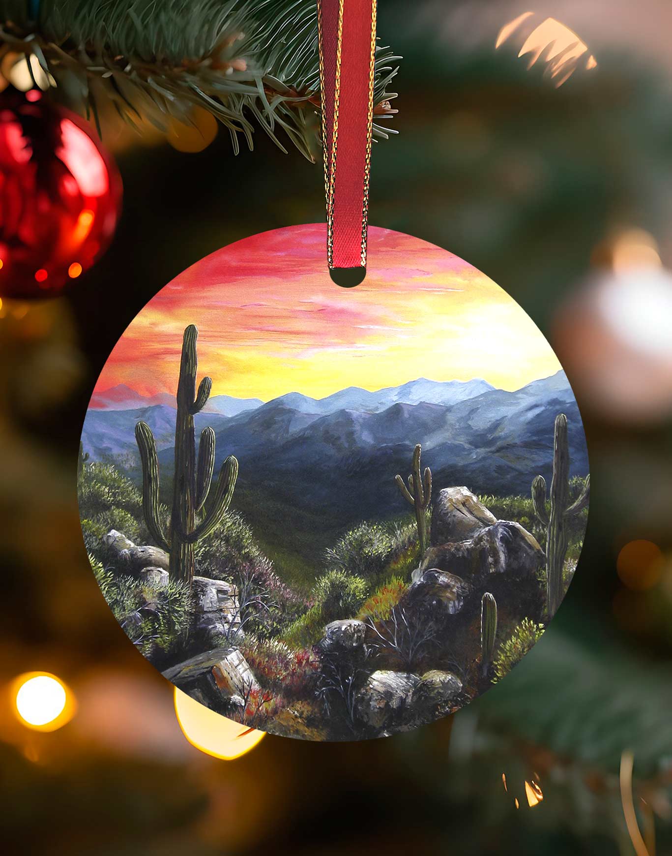 Monsoon Valley, Southwest Landscape Christmas Ornament – Aluminum – Chuck Watkins by Chuck Watkins